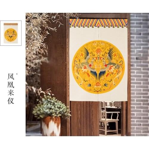 New Chinese style classical phoenix bird wind window blind water Japanese cotton and linen door curtain porch home decoration