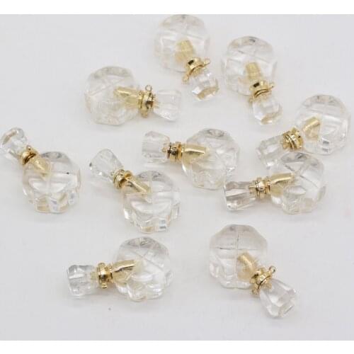 Natural Perfume Bottle Clear Quartz Stone Pendant Necklace White Crystal Essential Oil Diffuser Stone Charms for Jewelry Making