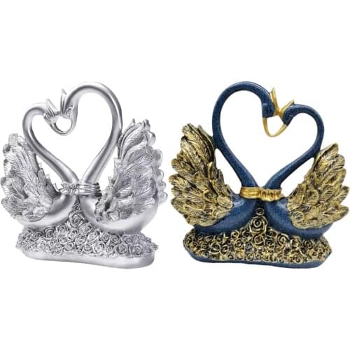 Romantic Swan Couple Statue Figurines Resin Ornaments Wedding Table Centerpiece Decor Crafts