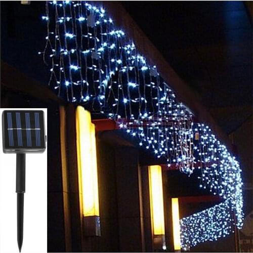 Solar Christmas Garden Waterproof Lights Led Curtain Icicle String Lights 4M Droop 0.6m Waterfall Outdoor Decoration for Party