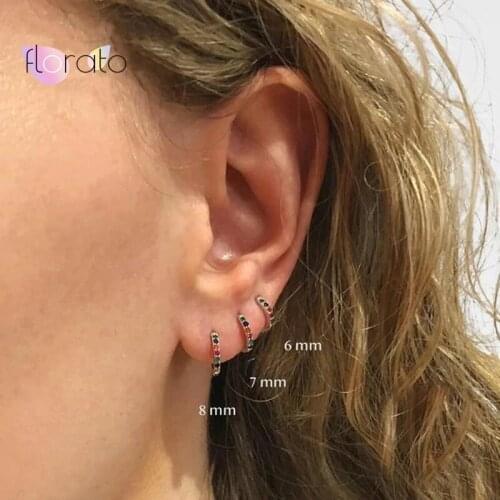 925 Sterling Silver Ear Buckle Earrings For Women Colorful Crystal Small Hoop Earrings Girl Ear Hoops Huggie Earrings Jewelry