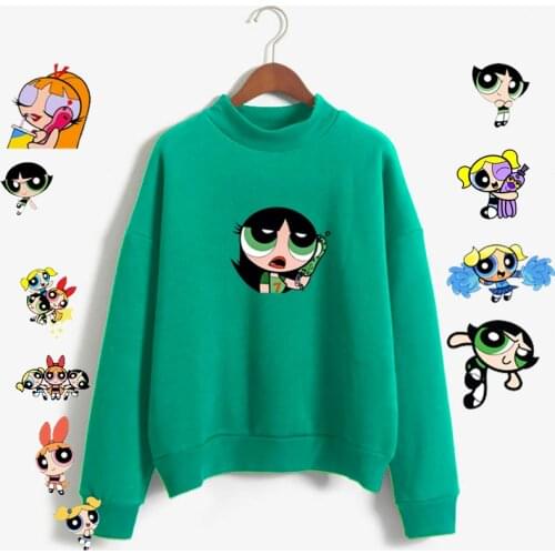 Kawaii buttercup power puff aesthetic cute girls Sweatshirt Fashion Womens Clothing Cartoon print hoodie autumn fashion top