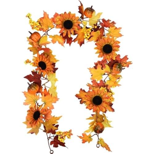 Big deal 177cm Artificial Maple Leaf Berries Sunflower Pumpkin Garland Hanging Vine Decoration Autumn Fall Wedding Party Thanksg