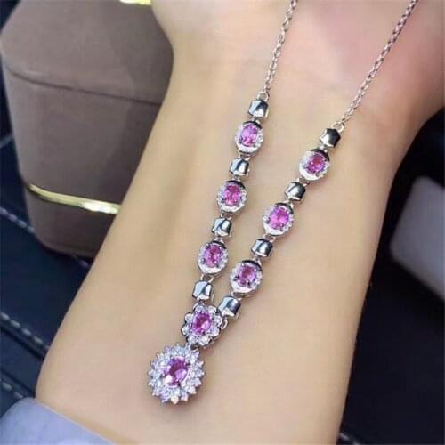 Jewelry 925 Silver Pink Sapphire Pendant 3mm*4mm Natural Ponl Sapphire Necklace Pendant Sterling Silver Sapphire Jewelry