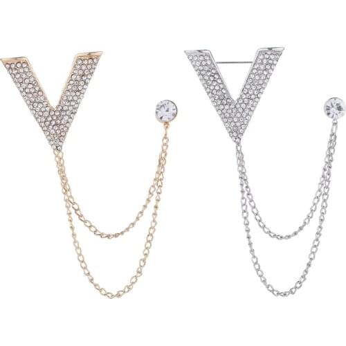 Safety Pin Brooch V-design Jewelry Pin Cloth Clasp with Rhinestones, Gift