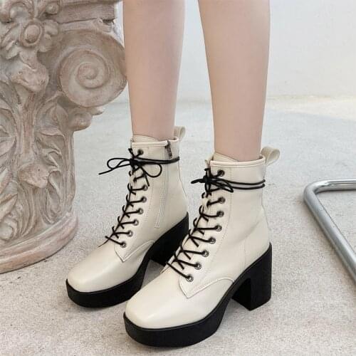 New Womens Short Boots Winter Autumn Plush High Heels Ankle Boots For Ladies Square Toe Slip On Platform Chelsea Boot Fashion