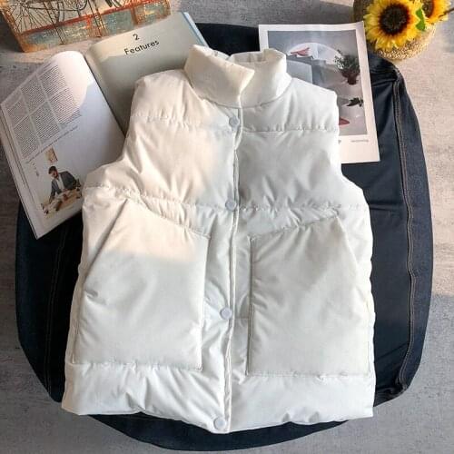 Womens 2020 Autumn Winter Plus Size Down Cotton Vest Female Waistcoat Casual Single-breasted Korean Pure Color Waistcoat E309