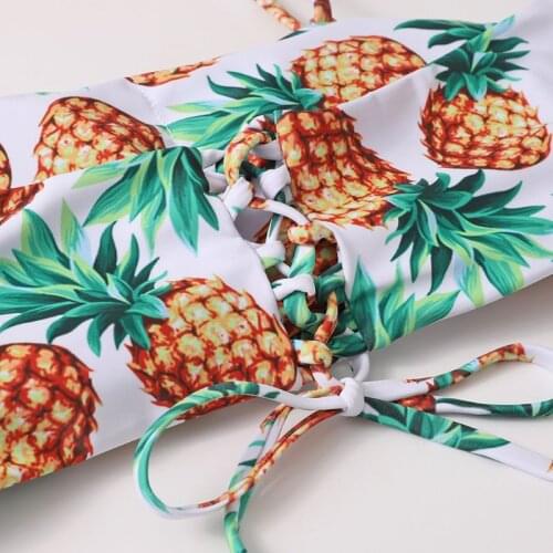 Women Sexy Bikini Set Halter Pineapple Bandage Swimsuit High Waisted Beachwear