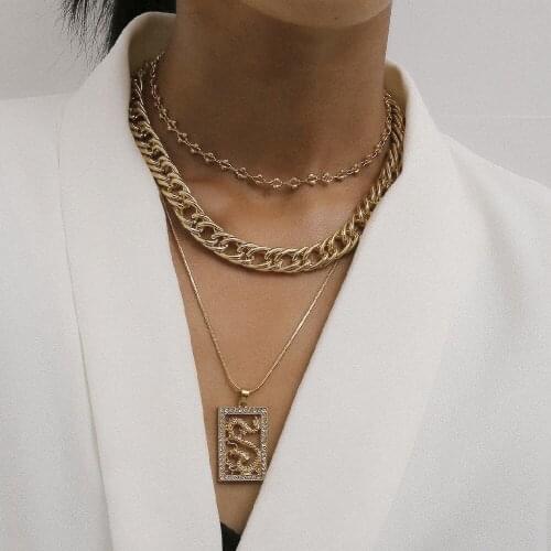 3Pcs Vintage Multi Layer Dragon Pendant Necklaces Set for Women Hiphop Curb Cuban Chunky Chain Choker Necklace Statement Jewelry