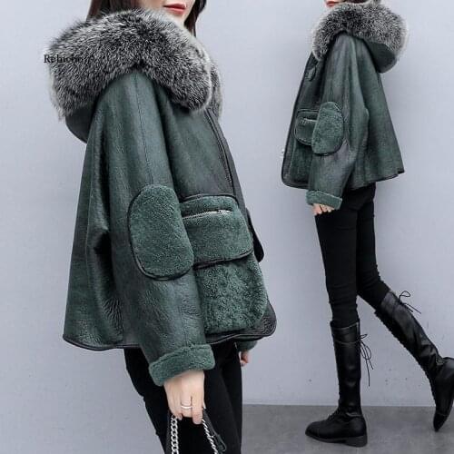 Women New Autumn Winter Faux Sheepskin Wool Fur Coat Female Hooded Casual Warm Long Sleeve Jacket Fashion Overcoats