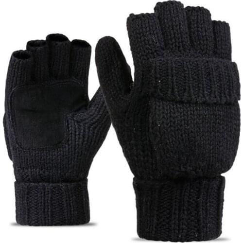 Winter Warm Thick Male Fingerless Gloves Men Clamshell Wool Exposed Cycling Knitted Fishing Flip Run Half Finger Women Gloves