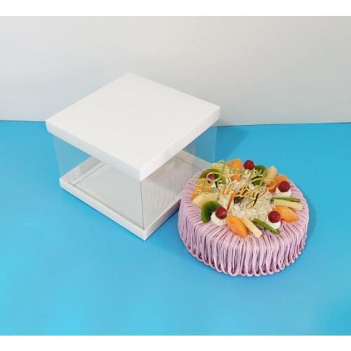 5 Sets 22*22*16cm White 8 Inch Clear Plastic Square Cake Box With Ribbon Cake Board Included