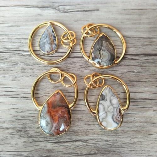 5Pcs Natural mexico Jaspe r Agat e Stone Pendant Jewelry Druzy Charm DIY Making necklace Jewelry finding PD677