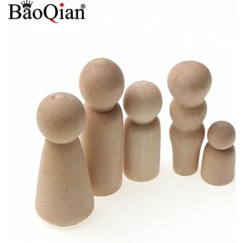 5Pcs Creative Five People Wooden Peg Dolls Toy People Manual Painting Dolls Crafts Graffiti Unfinished Solid Wood DIY Wood Craft