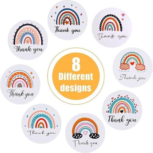 500 Pcs/Roll Thank You Label Stickers 1.5 Inch Rainbow Thanks Sticker Adhesive Label for Envelope Seal Gift Box Packaging Decor
