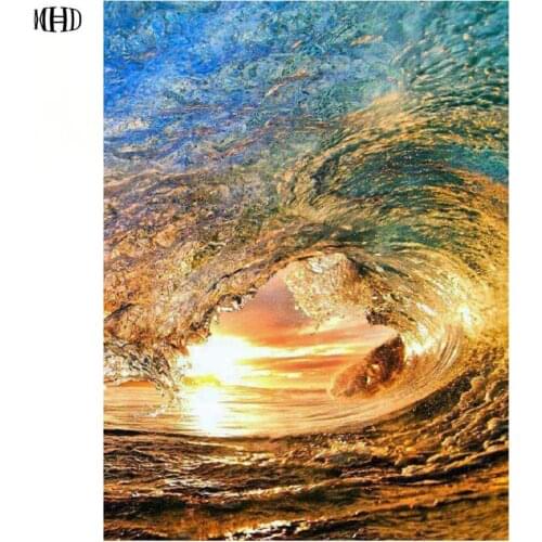 MHD DIY 5D diamond painting Sea giant wave Setting sun pictures of rhinestones hobbies crafts Needlework diamond mosaic