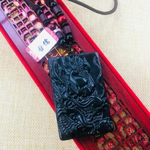 Natural Hetian Black Jade Hand-carved black large flying dragon pendant necklace Sweater chain Send certificate