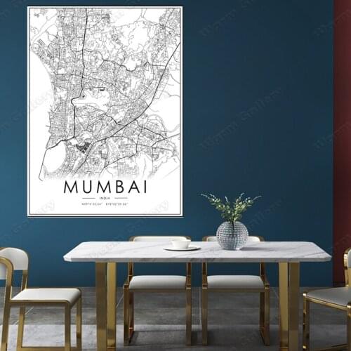 Black and White India City Map The Mumbai City Map Poster HD Print Wall Art Canvas Nordic Landspace Painting for Home Decor