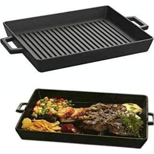 LAVA Cast Iron Pan 26x32 cm Rectangular Non-Stick Steak Pan, Metal Handle Gas Stove Oven Baking Tray Delicious Hybrid