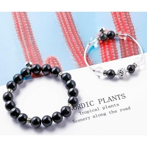 DAIMI 10mm Obsidian And 8mm White crystal Valentines Day Bracelet For Women