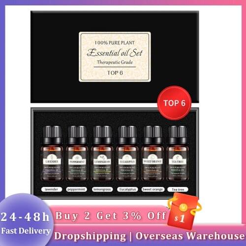 6Pcs/Set Aromatherapy Essential Oil Relieves Stress Help Sleep Purifies Air Natural Plant Lavender Mint Lemon Extract