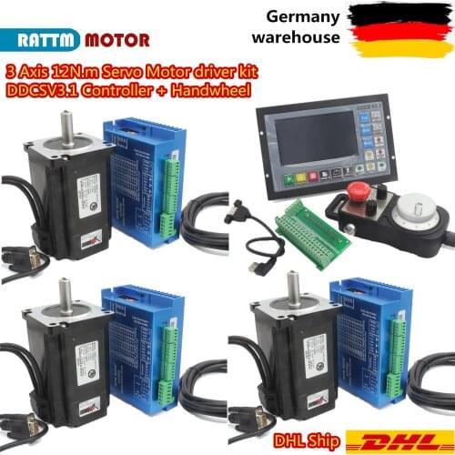 〖EU free VAT〗3 Axis 12N.m CNC Nema34 154mm Closed-Loop Servo Motor Kit 2-Phase Hybrid Servo Driver + DDCS V3.1 Motion Controller