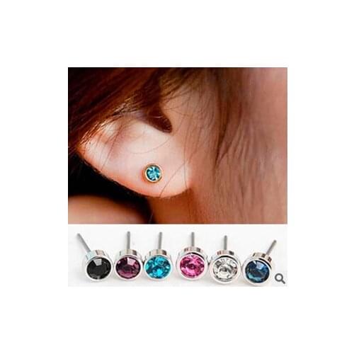 EY670 1 Pair New Fashion Joker Joker Shiny Silver Side Small Stud Crystal Earrings Jewelry Wholesale Diameter 4mm