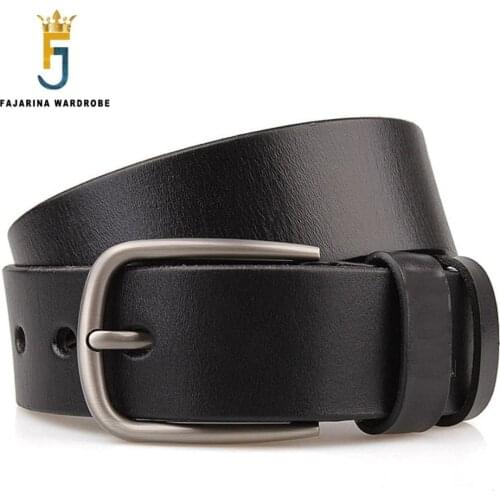 FAJARINA Quality Genuine Leather Pin Buckle Metal Belts Mens 3.8cm Wide for Jeans Men Extend Large 105-165cm Length FBFAJA0161