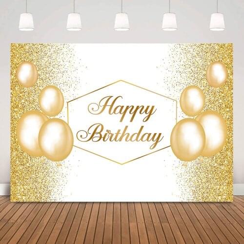 Golden Glitter Happy Birthday Backdrop for Party Decoration Gold Dots Balloons Adult Kids Birthday Background Custom Photocall
