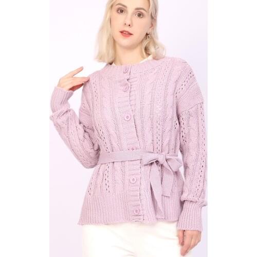 Cardigan Women Sweater Long Sleeve Belt Button Up Autumn and Winter Ladies Clothes