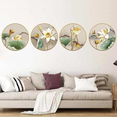 Chinese Style 3D Round Frame Decorative Wall Stickers Home Office Decor Lotus Wallstickers Bedroom Living Room Mural