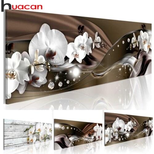 Huacan Full Drill Square Diamond Painting Orchid Diamond Embroidery Mosaic Flowers Needlework Home Decor