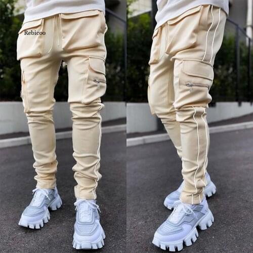 Summer Mens Casual Pants popular logo Large Size Straight-leg Reflective Multi-Pocket Cargo Pants Mens Sports Pants