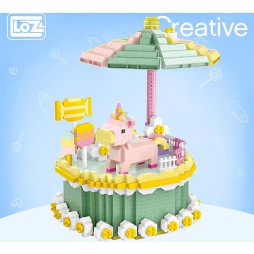 LOZ Diamond Blocks Carousel Birthday Cake Macaron Unicorn Tiny Particles Assembled Building Blocks Educational Toys