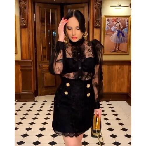 AI RUI SHI STORE 2020 New elegant lace shirt special cutting lady blouse dress