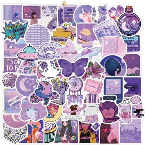 Cute Purple Girl Graffiti Aesthetic Sticker Motorcycle Luggage Skateboard Guitar School Office Stationery Decoration 50PCS
