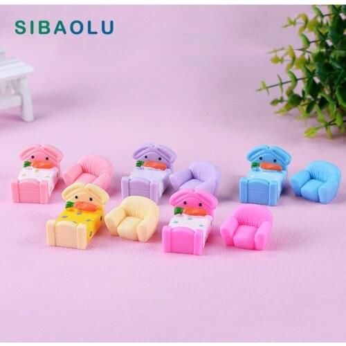 2pcs Mini Size Simulation Bed Sofa Miniature Figures Garden Decoration mini DIY fairy garden statue Art Craft Home Decoration