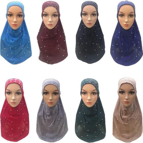 Fashion Women Muslim Hijab Hat Turban Beaded Hot Drilling Headscarf Islamic Full Head Cover Prayer Headwrap Headwear Arab Amira
