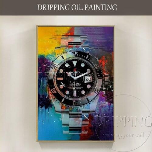 Fashion Design Wall Art Artist Hand-painted Luxury Watch Oil Painting on Canvas Modern Wall Art Colorful Luxury Watch Painting