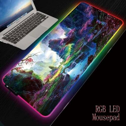MRGBEST Flowers Mountains RGB Gaming Large Mouse Pad Gamer Led Computer Mousepad with LED Backlight Carpet for Keyboard Desk Mat