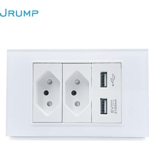 JRUMP Brazil Standard Wall Power Supply Dual Socket Dual USB Charging Port Glass Panel