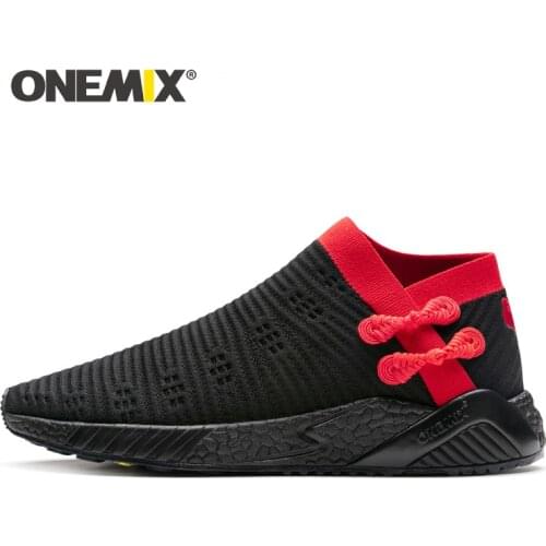 ONEMIX Socks Running Shoes For Men Retro Breathable Sneakers Knitted Vamp Durable Rubber Outsole Socks Shoes Walking Sneaker