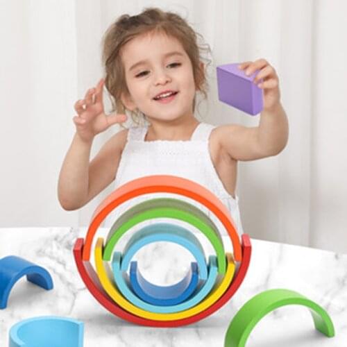 Lets make Rainbow Blocks Baby Wooden Toy Montessori Rainbow Building DIY Creative Stacking Balance Game For Children Kids Gift