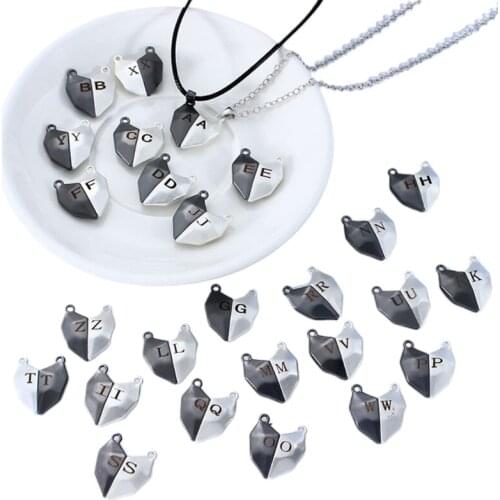 MXME A-Z Letter Couple Necklace Magnetic Attraction Heart Stone Lovers Necklaces for Women Men Girlfriend Jelwelry Gift