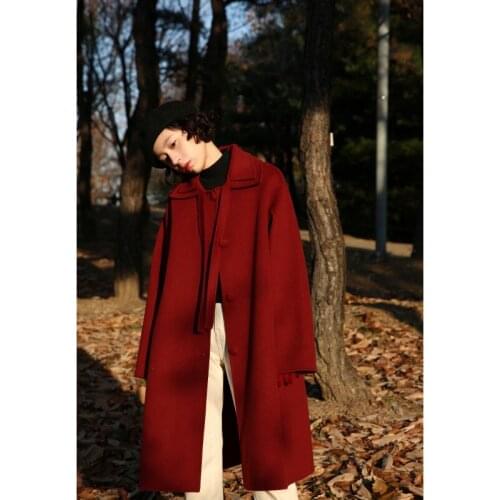 New Autumn Spring 100% Wool Coat Female Elegant Ladies Woolen Jacket Women Vintage Belt Blend Coats Manteau Femme Hiver LW2693