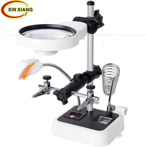 Third Hand Soldering Magnifying Glasses Desktop Magnifier Lamp 6 LED Helping Hand Magnifier Metal Solder Clamp Magnifying Glass