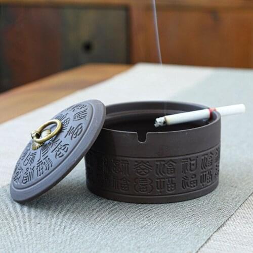 Retro Creative Purple Sand Ashtray with Cover Anti Fly Ash Large Home Office Hotel Living Room Car Ashtray