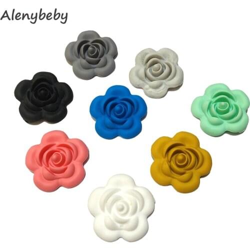 20pc Silicone Rose Beads Teether BPA Free Baby Teething Beads Flower Shape Baby Teethers Mom Infant Nursing Chew Necklace Making