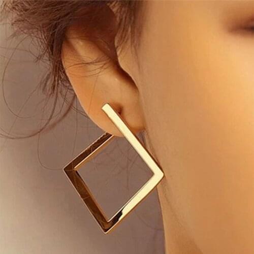 Creative Triangle Square Stud Earrings For Women Trendy Simple Minimalist Gold Color Geometric Metal Earing Jewelry Accessories