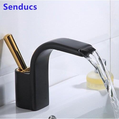 European Style Bathroom Basin Waterfall Faucet Hot and Cold Solid Brass Bath Wash Sink Mixer Deck Mounted Easy Installation Tap
